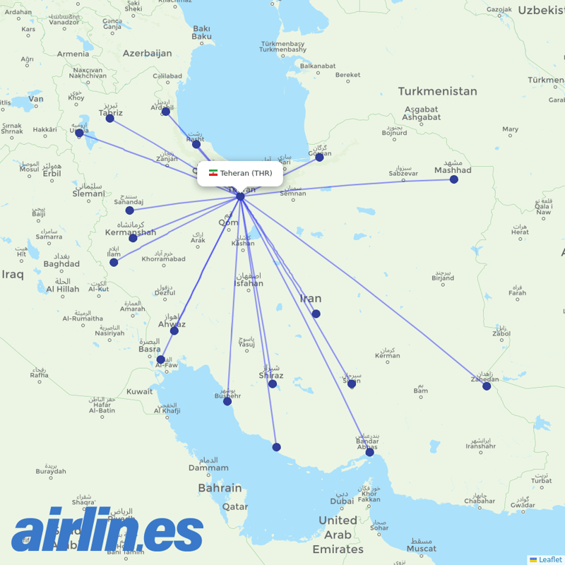 Iran Aseman Airlines from Mehrabad International destination map