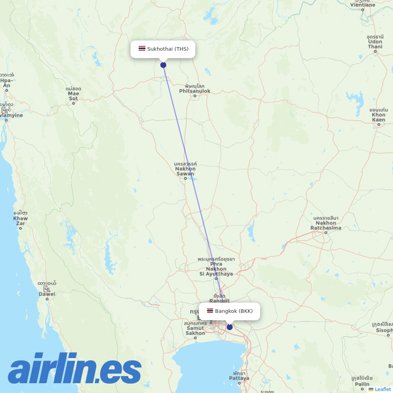 Bangkok Airways from Sukhothai destination map