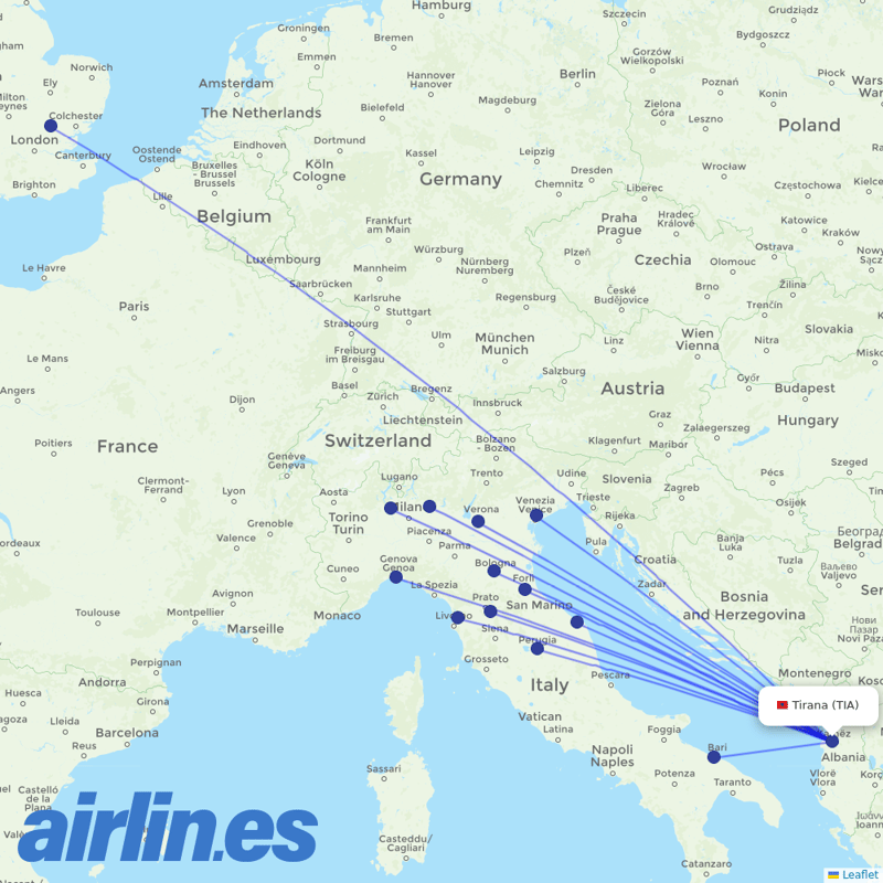 Albawings from Tirana International Airport Nënë Tereza destination map