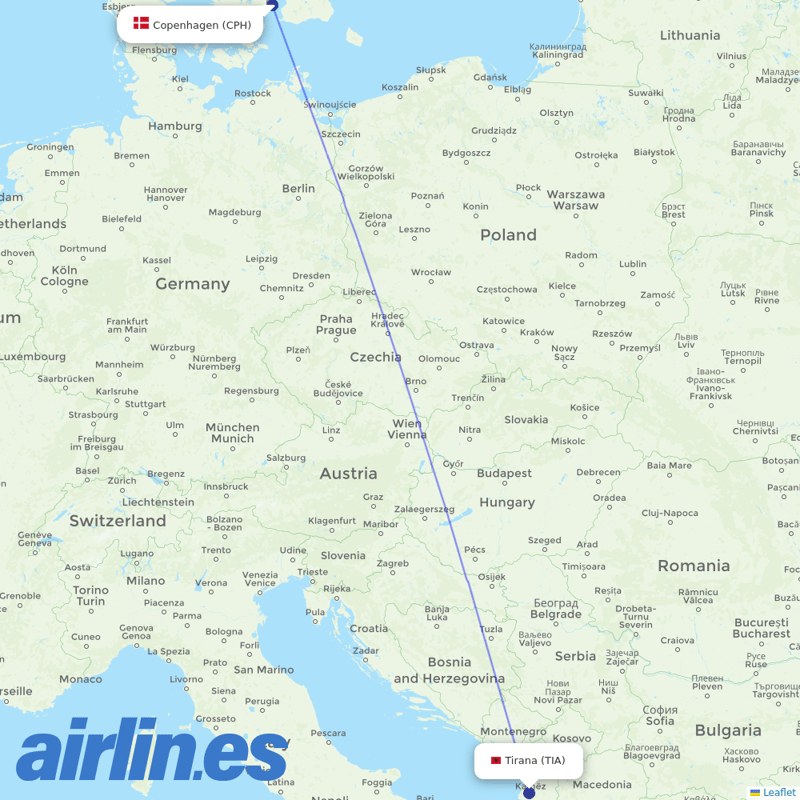 Norwegian Air Intl from Tirana International Airport Nënë Tereza destination map