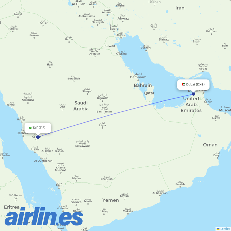 flydubai from Taif destination map