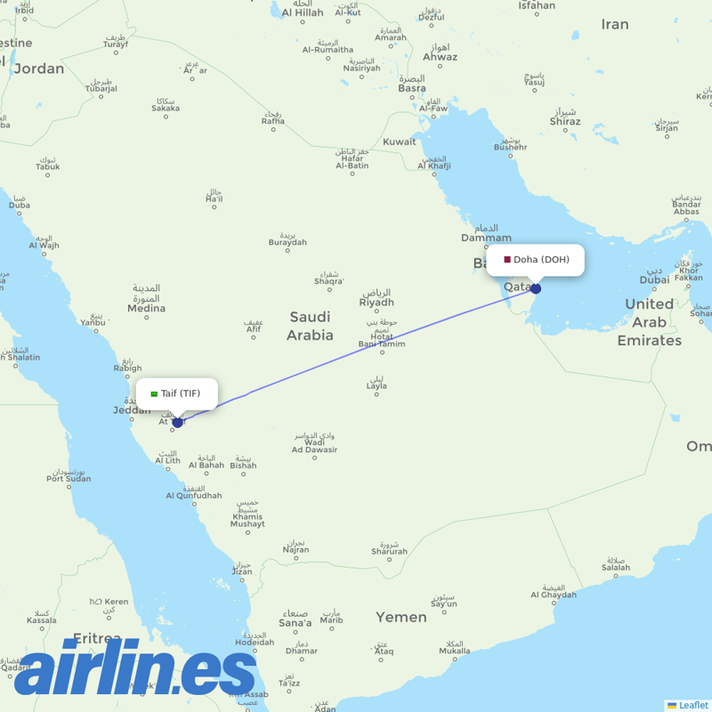 Qatar Airways from Taif destination map