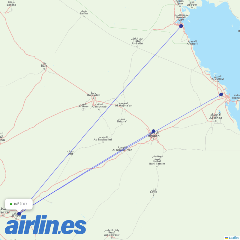 Flynas from Taif destination map