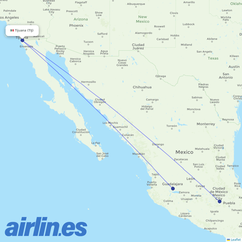 Aeromexico from General Abelardo L Rodriguez International destination map