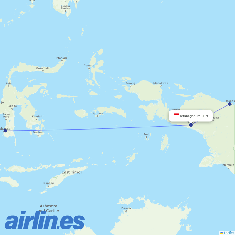 Garuda Indonesia from Moses Kilangin destination map