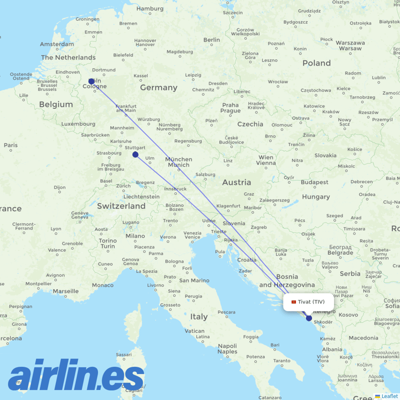 Eurowings from Tivat destination map