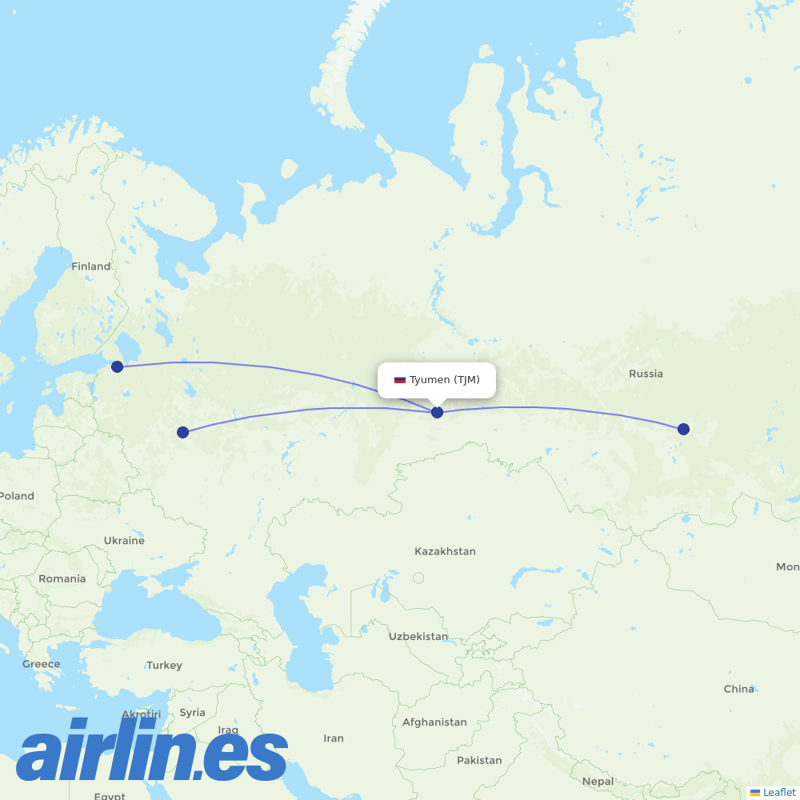 Aeroflot from Roschino destination map