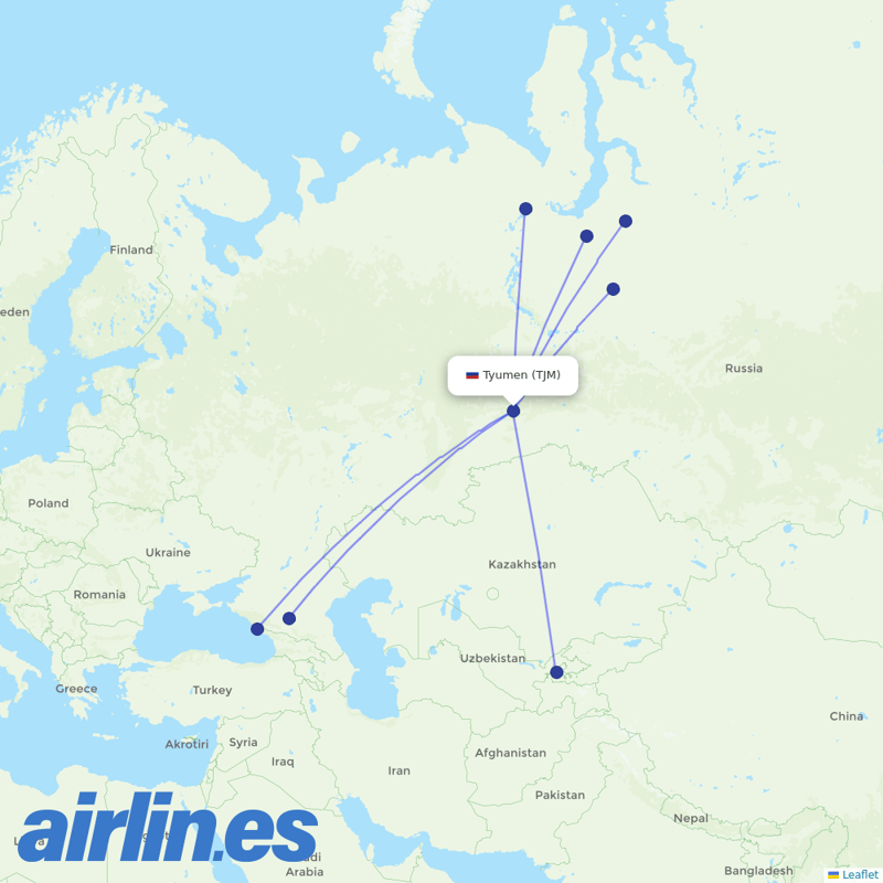 Yamal Airlines from Roschino destination map