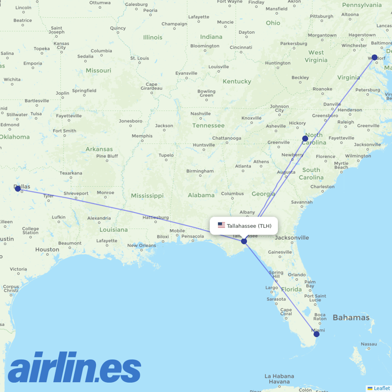 American Airlines from Tallahassee Rgnl destination map