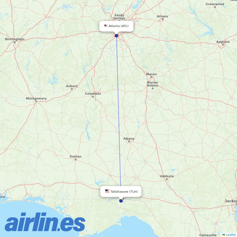 Delta Air Lines from Tallahassee Rgnl destination map