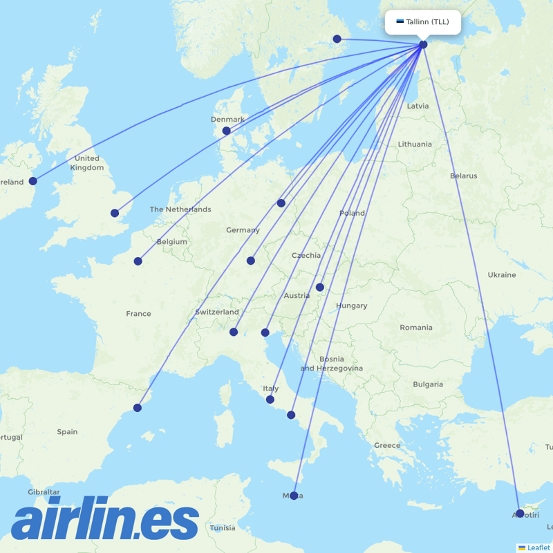 Ryanair from Tallinn destination map