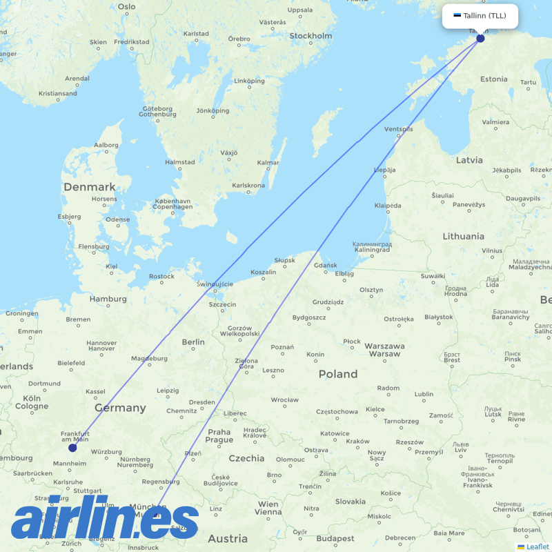 Lufthansa from Tallinn destination map