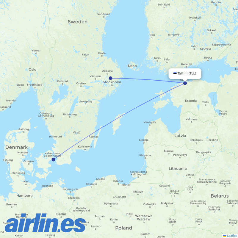 Scandinavian Airlines from Tallinn destination map