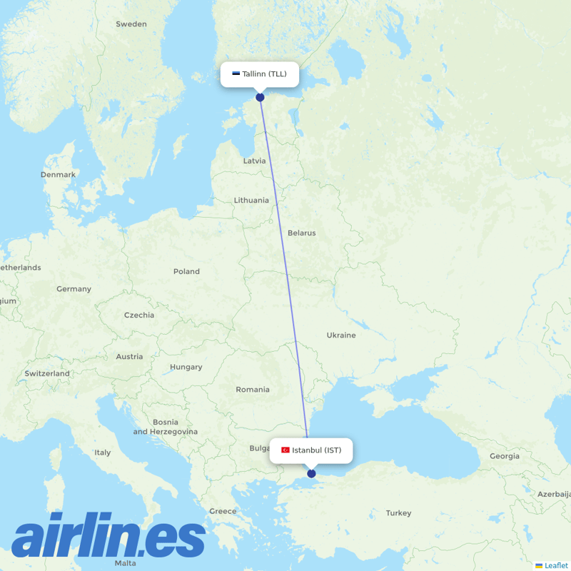 Turkish Airlines from Tallinn destination map