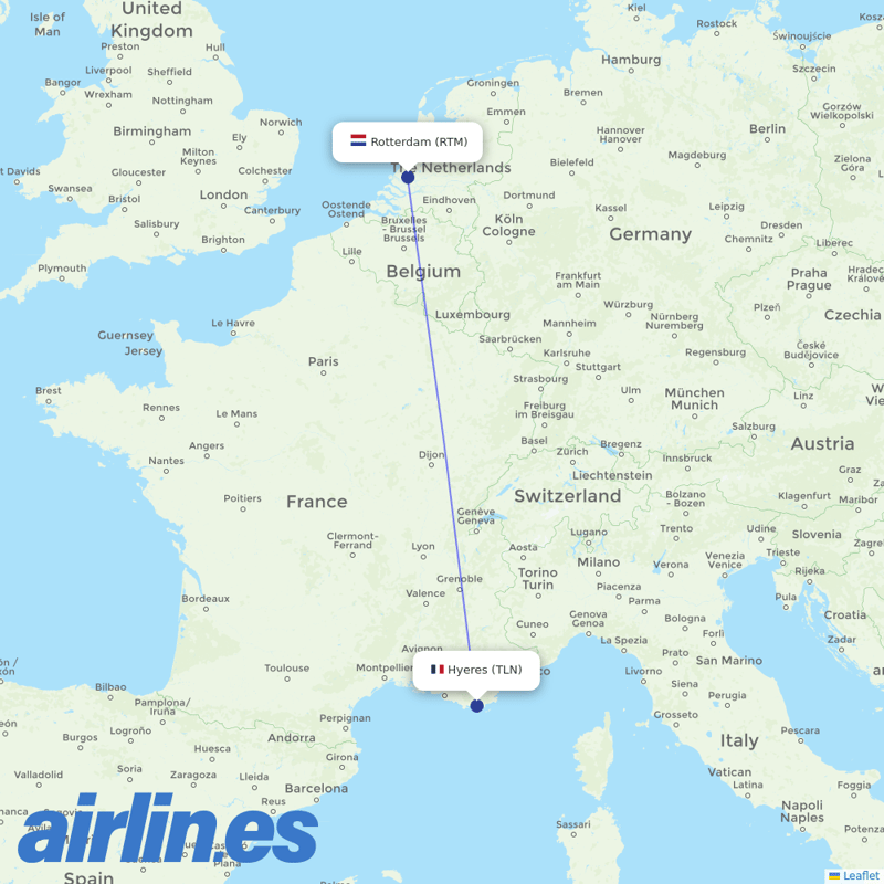 Transavia from Hyeres destination map