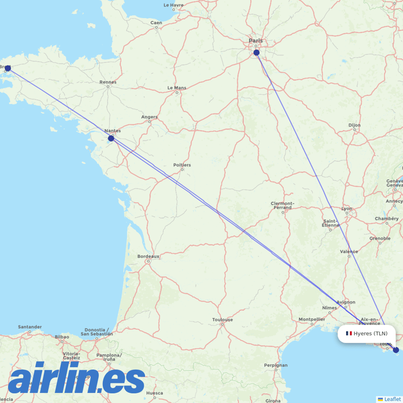 Transavia France from Hyeres destination map