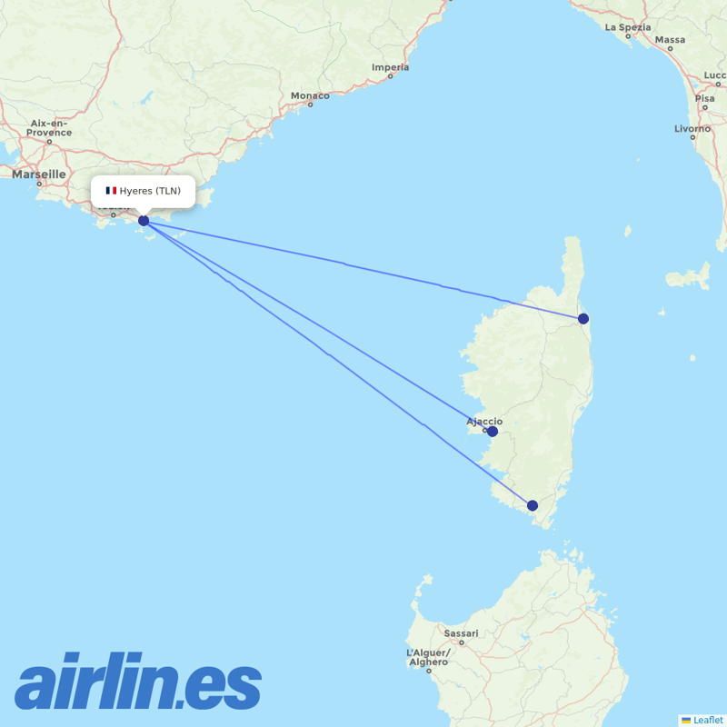 Air Corsica from Hyeres destination map