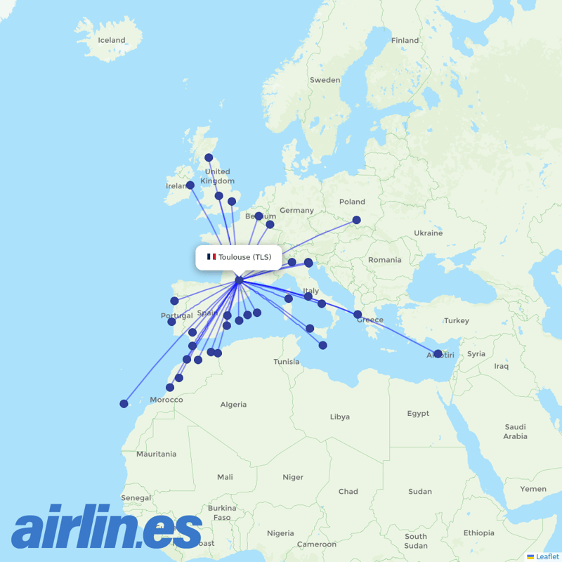 Ryanair from Toulouse–Blagnac Airport destination map