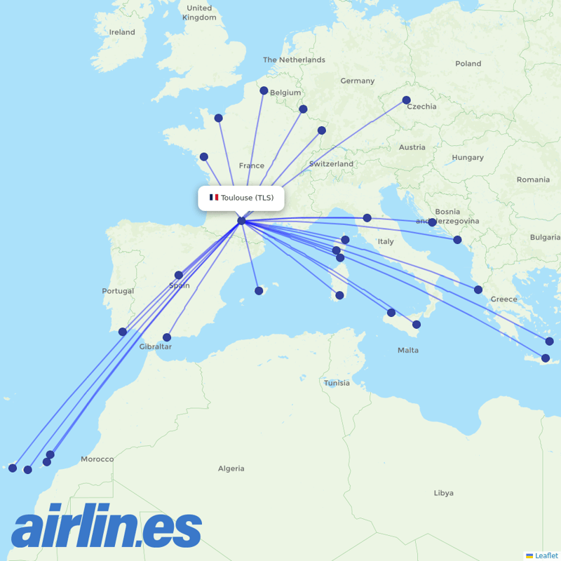 Volotea from Toulouse–Blagnac Airport destination map
