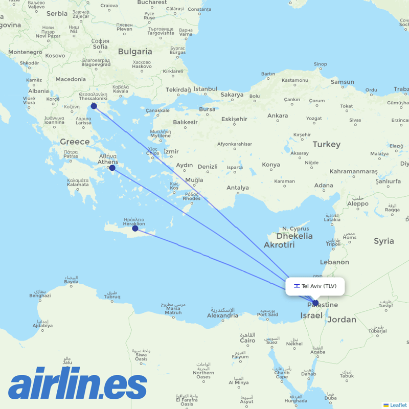 Aegean Airlines from Ben Gurion International Airport destination map