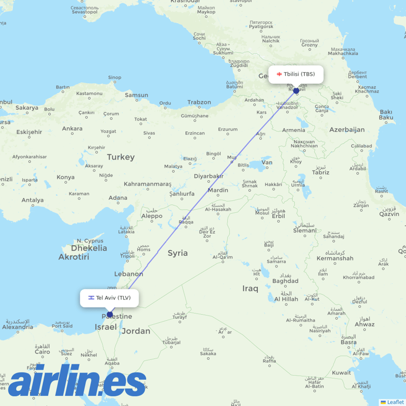 Georgian Airways from Ben Gurion International Airport destination map