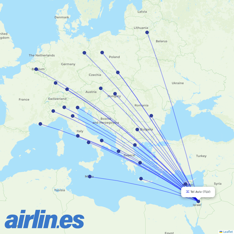 Ryanair from Ben Gurion International Airport destination map