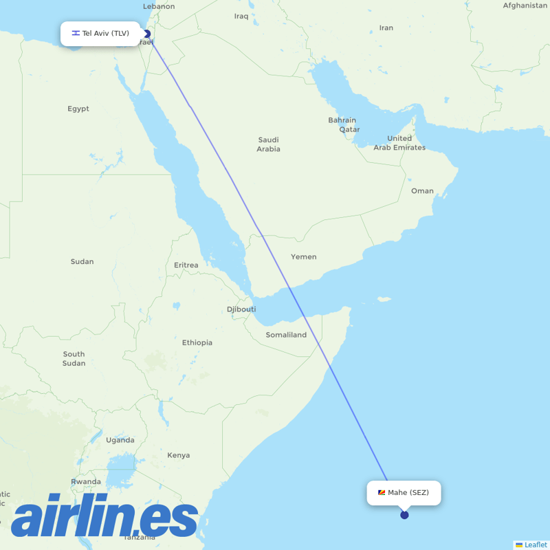 Air Seychelles from Ben Gurion International Airport destination map