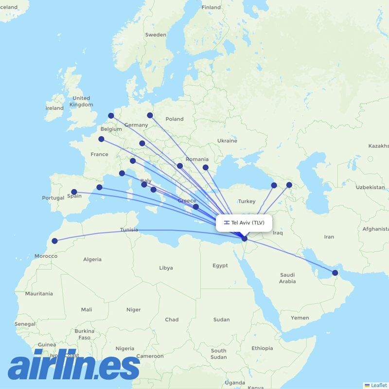 Arkia Israeli Airlines from Ben Gurion International Airport destination map
