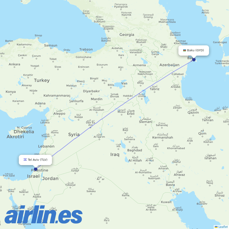 AZAL Azerbaijan Airlines from Ben Gurion International Airport destination map