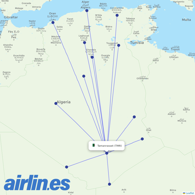 Air Algerie from Tamanrasset destination map