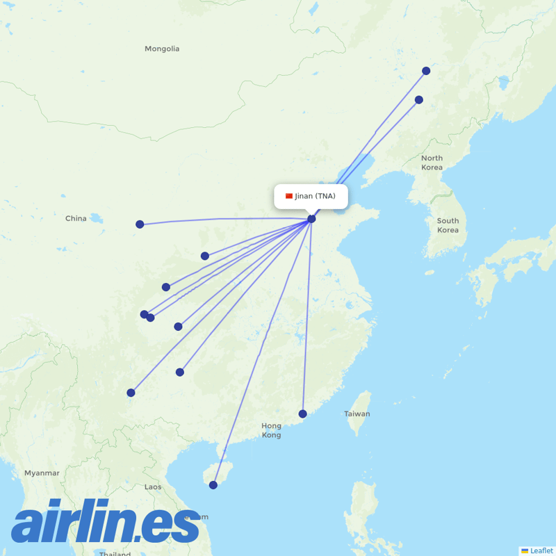 Sichuan Airlines from Jinan Yaoqiang International Airport destination map