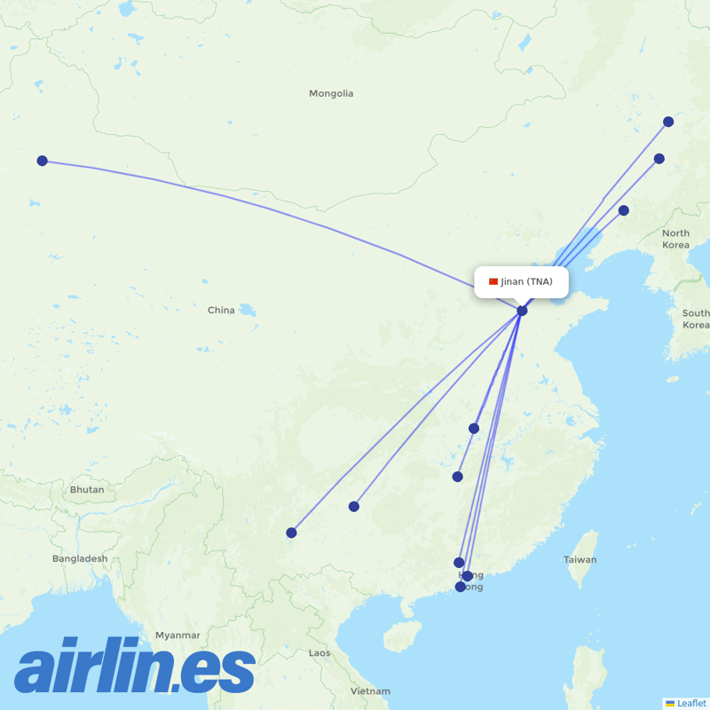 China Southern Airlines from Jinan Yaoqiang International Airport destination map