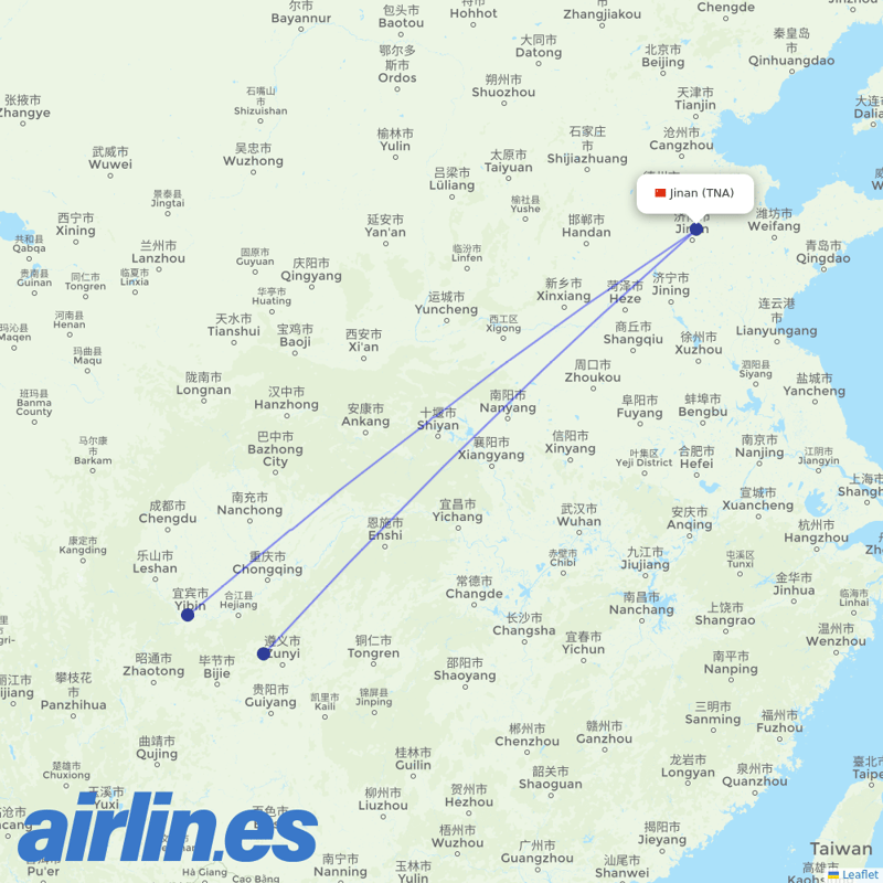Colorful GuiZhou Airlines from Jinan Yaoqiang International Airport destination map