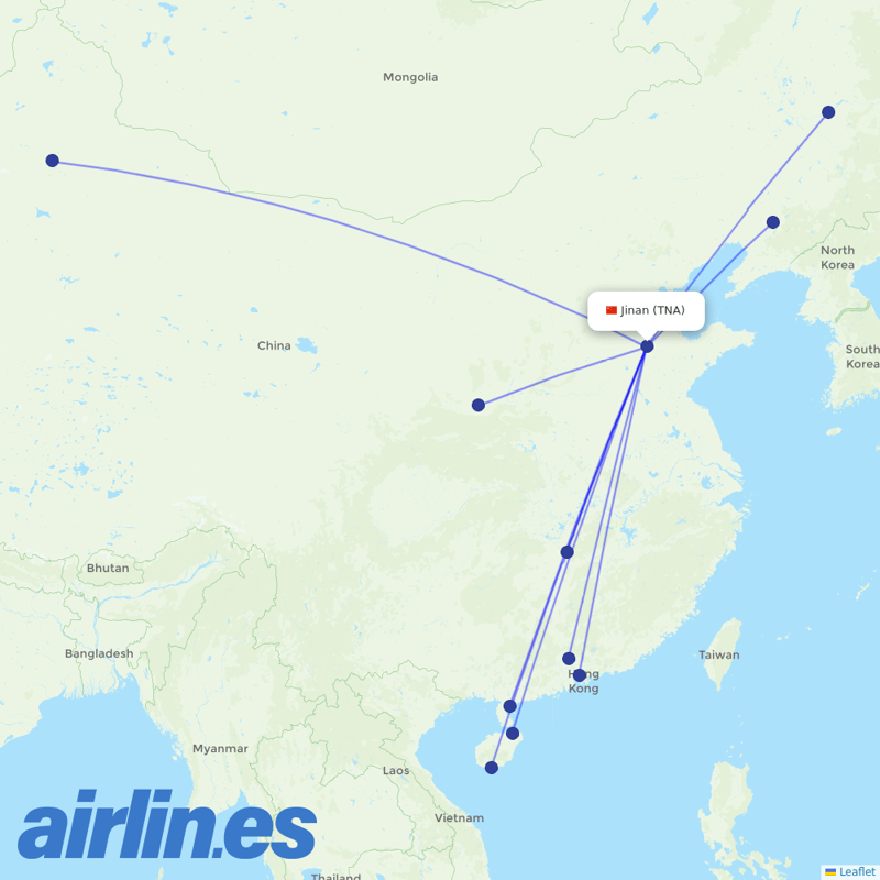 Hainan Airlines from Jinan Yaoqiang International Airport destination map