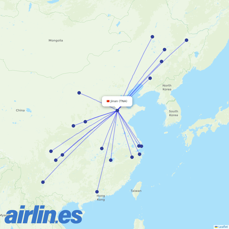 China Eastern Airlines from Jinan Yaoqiang International Airport destination map