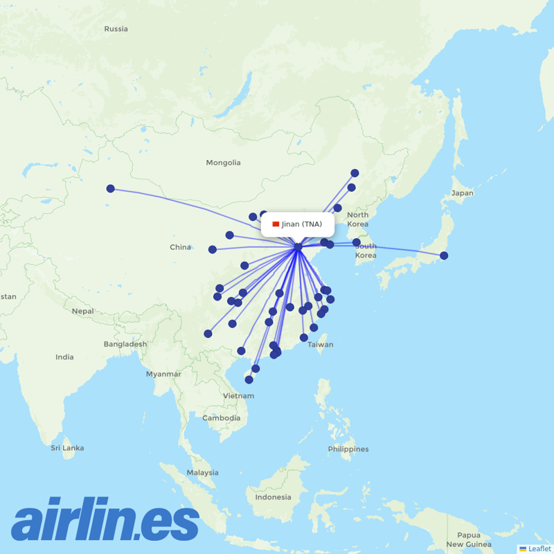 Shandong Airlines from Jinan Yaoqiang International Airport destination map