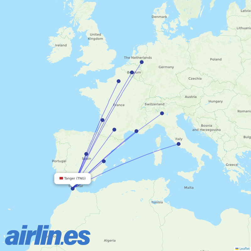 Ryanair from Ibn Batouta destination map