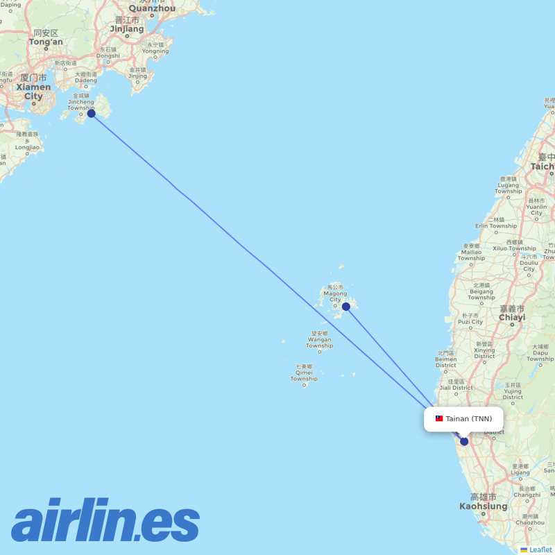 UNI Air from Tainan destination map