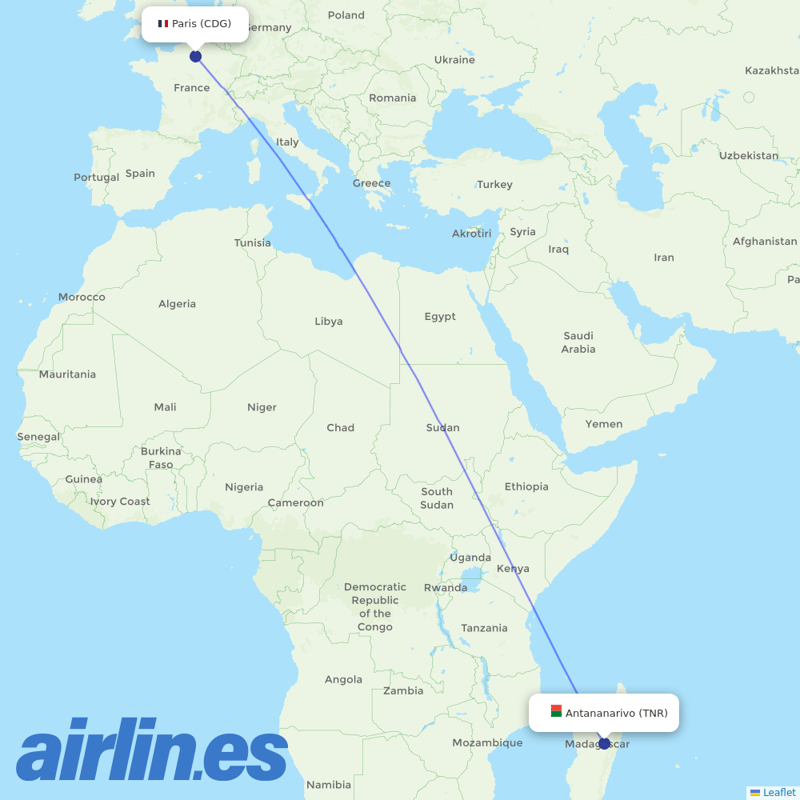 Air France from Antananarivo Ivato destination map