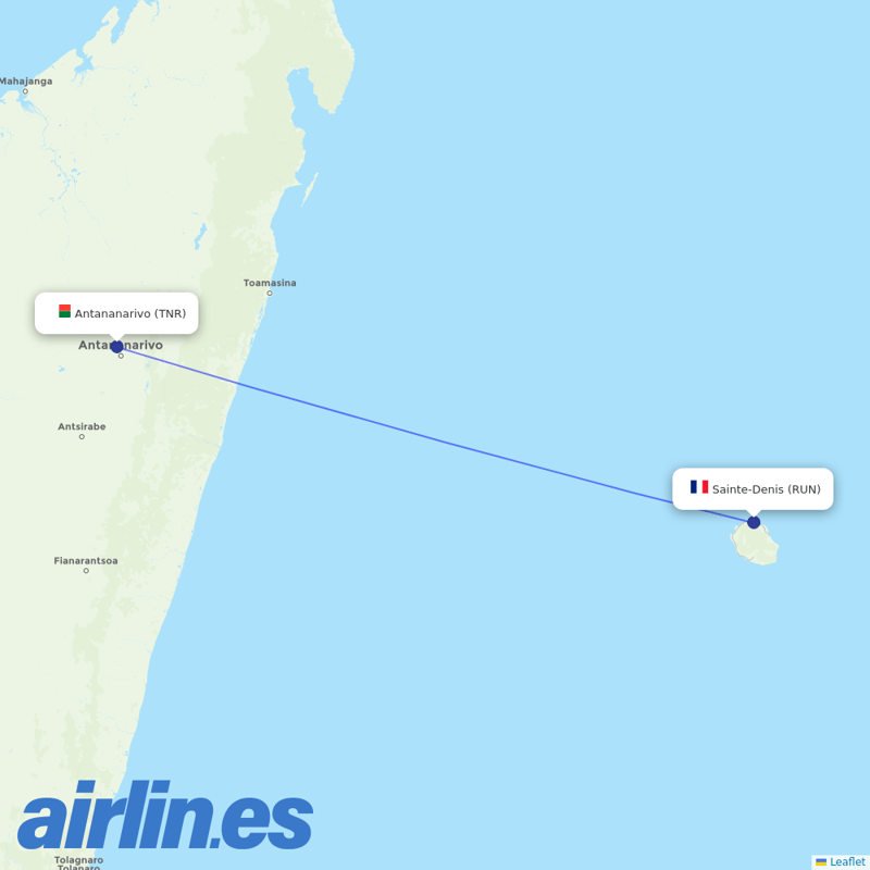 Air Austral from Antananarivo Ivato destination map