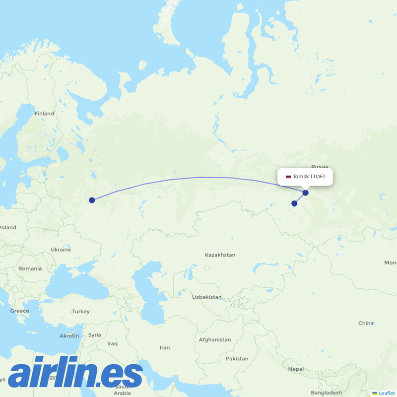 S7 Airlines from Tomsk Bogashevo Airport destination map