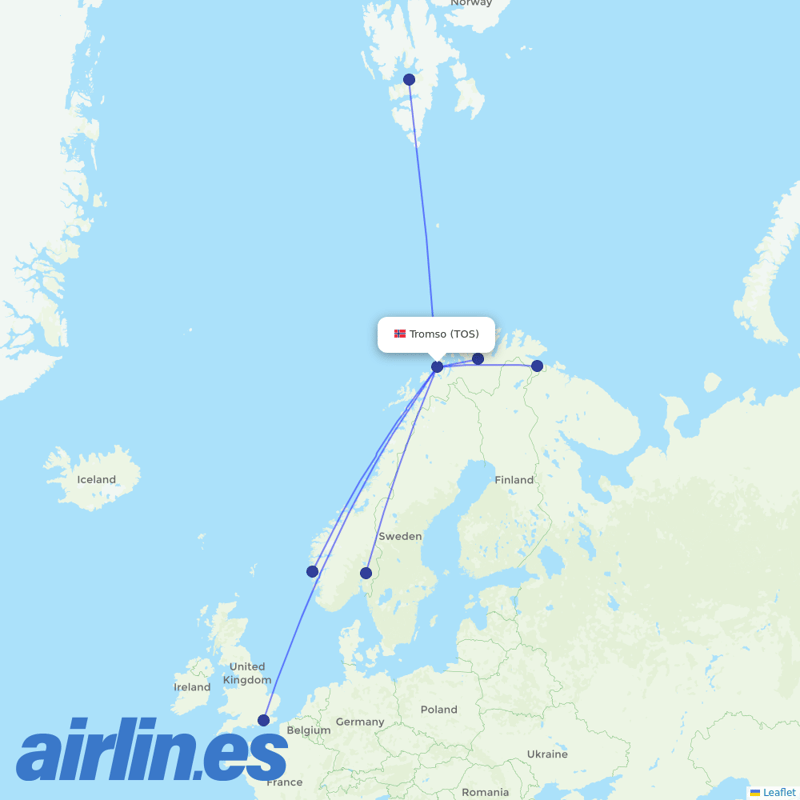 Norwegian Air from Tromso destination map