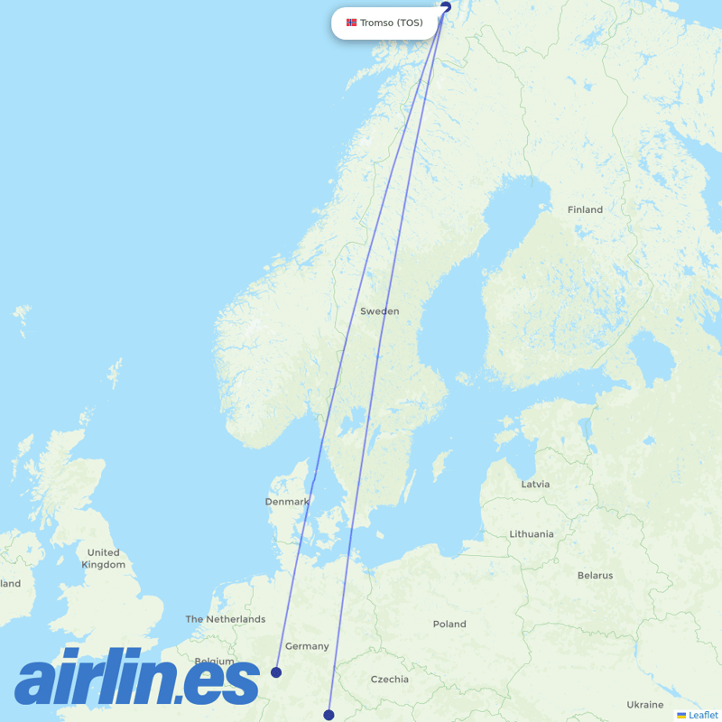 Lufthansa from Tromso destination map