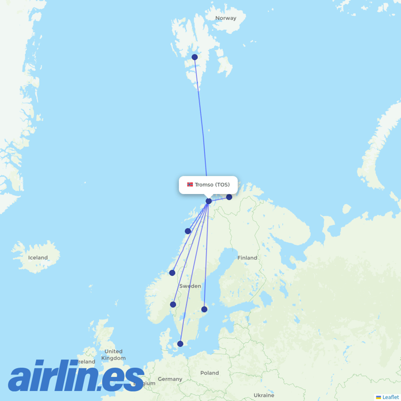 Scandinavian Airlines from Tromso destination map
