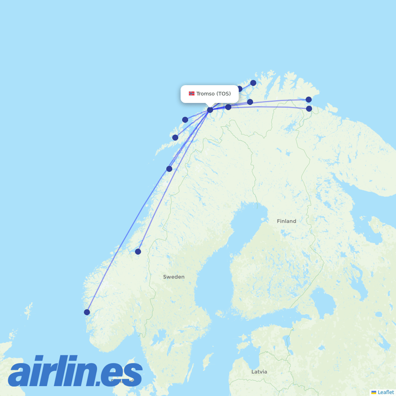 Wideroe from Tromso destination map