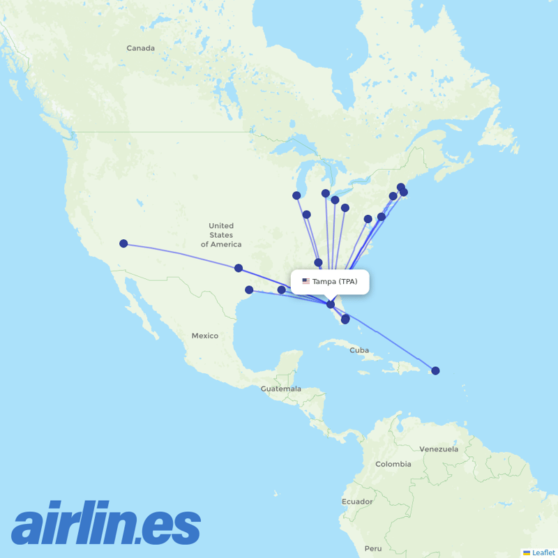 Spirit Airlines from Tampa International destination map