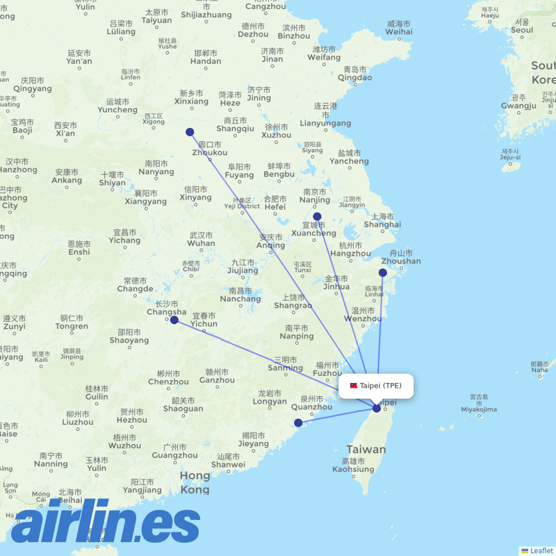 Mandarin Airlines from Taoyuan International Airport destination map