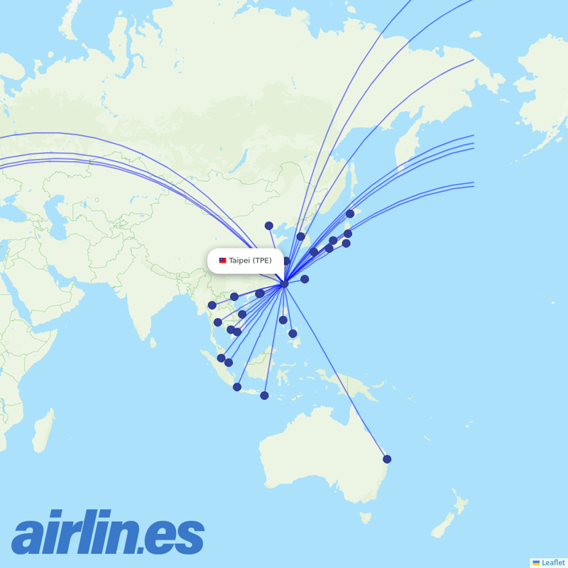 EVA Air from Taoyuan International Airport destination map