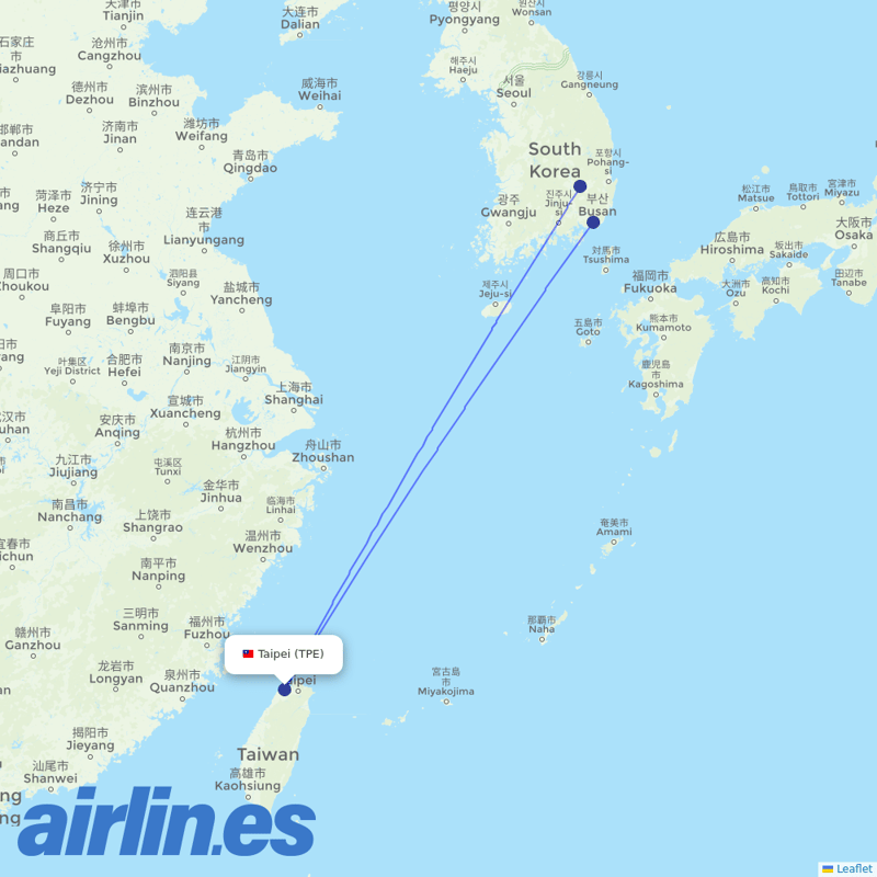 Air Busan from Taoyuan International Airport destination map