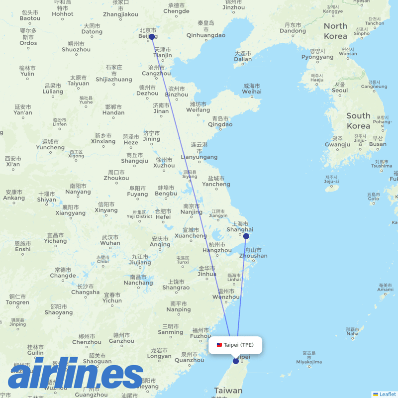 Air China from Taoyuan International Airport destination map